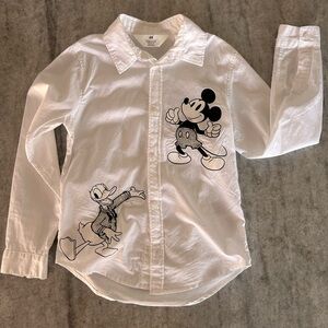 H&M White Button Down Shirt Disney Mickey and Donald Size 7